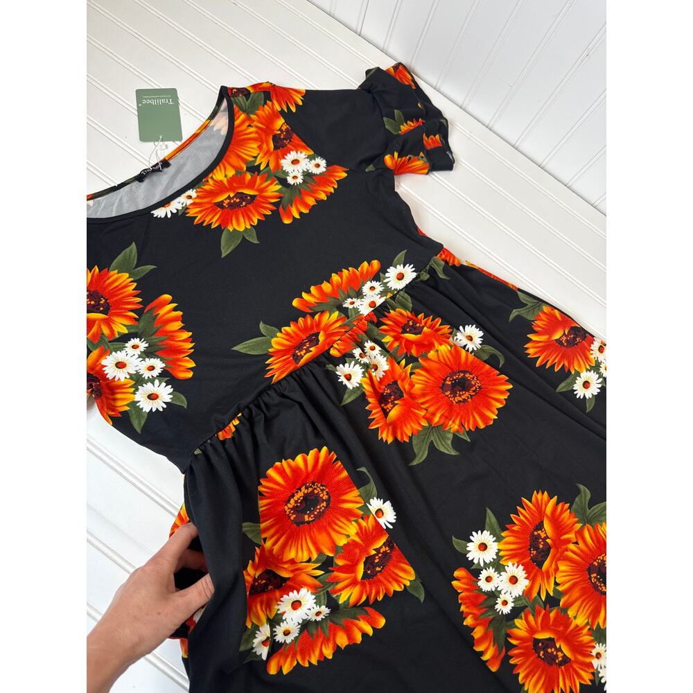 NWT Amazon Midi Dresses - Black Floral & Crochet Yoka Shot Sleeves Bundle Sz L - Picture 4 of 9
